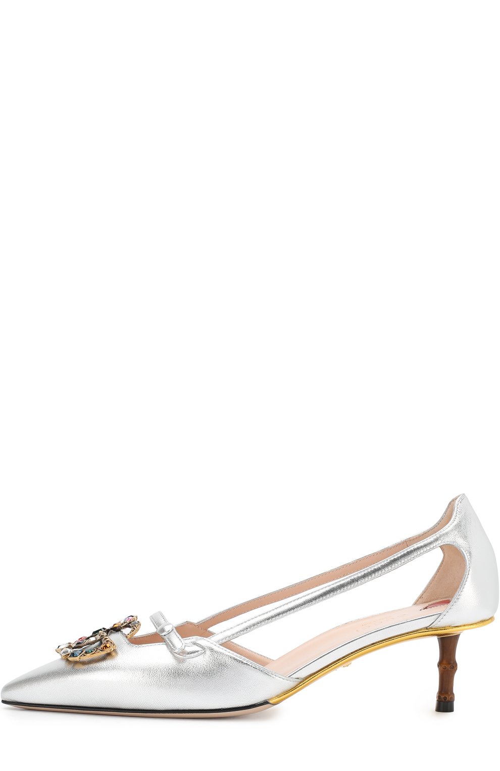 Туфли из металлизированной кожи на каблуке kitten heel GUCCI, арт. 519918/B8B00, фото 3