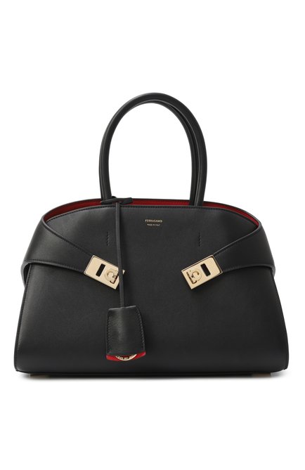 Женская сумка hug medium FERRAGAMO черного цвета, арт. 215608/767814 | Фото 1 (Драгоценные камни: Проставлено; Ремень/цепочка: На ремешке; Материал: Натуральная кожа; Материал сплава: Проставлено; Размер: medium)
