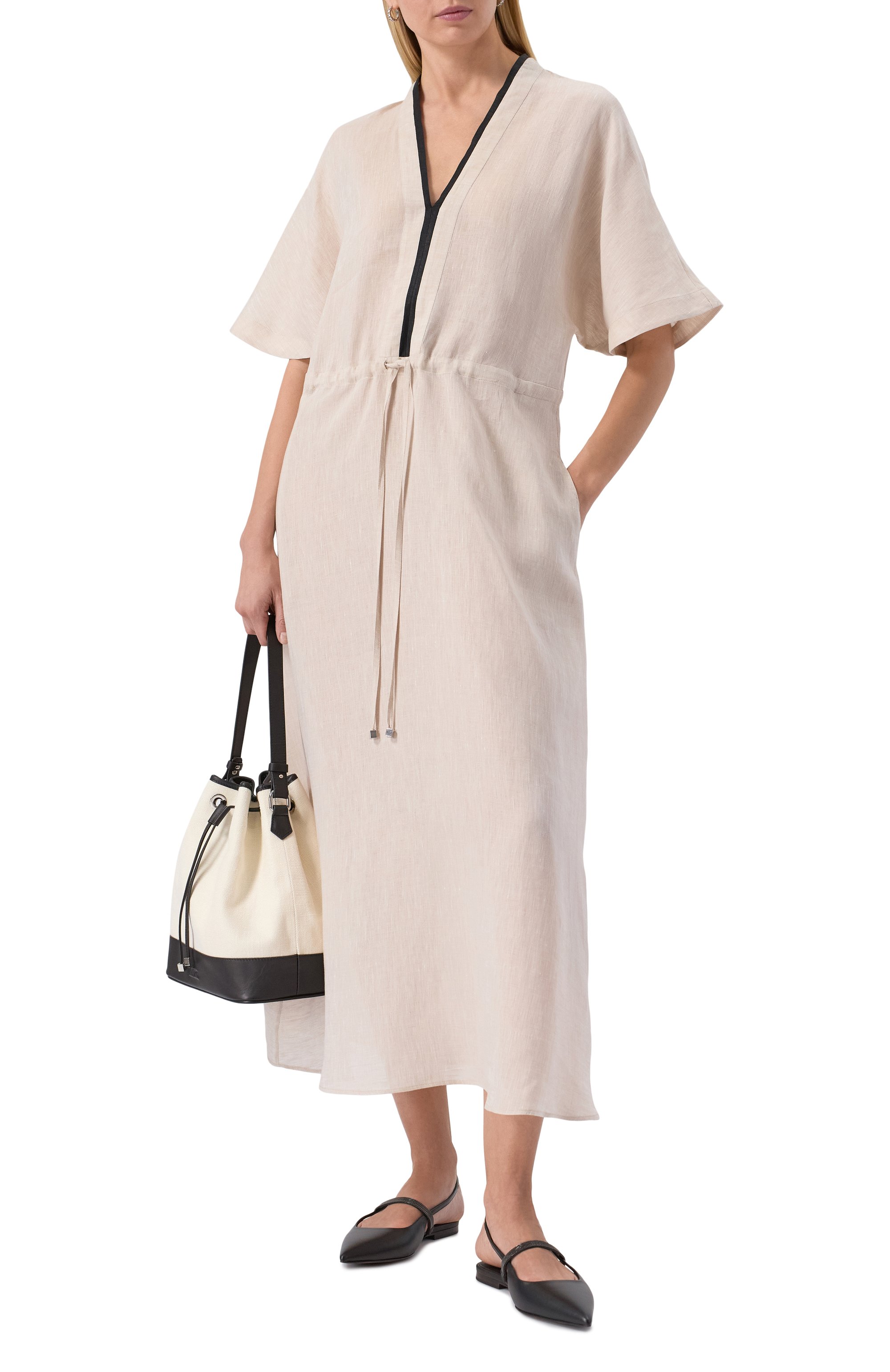 Льняное платье KITON бежевого цвета по цене 232000 руб., арт. D59325H0638811, фото 2 Льняное платье KITON, арт. D59325H0638811, фото 2