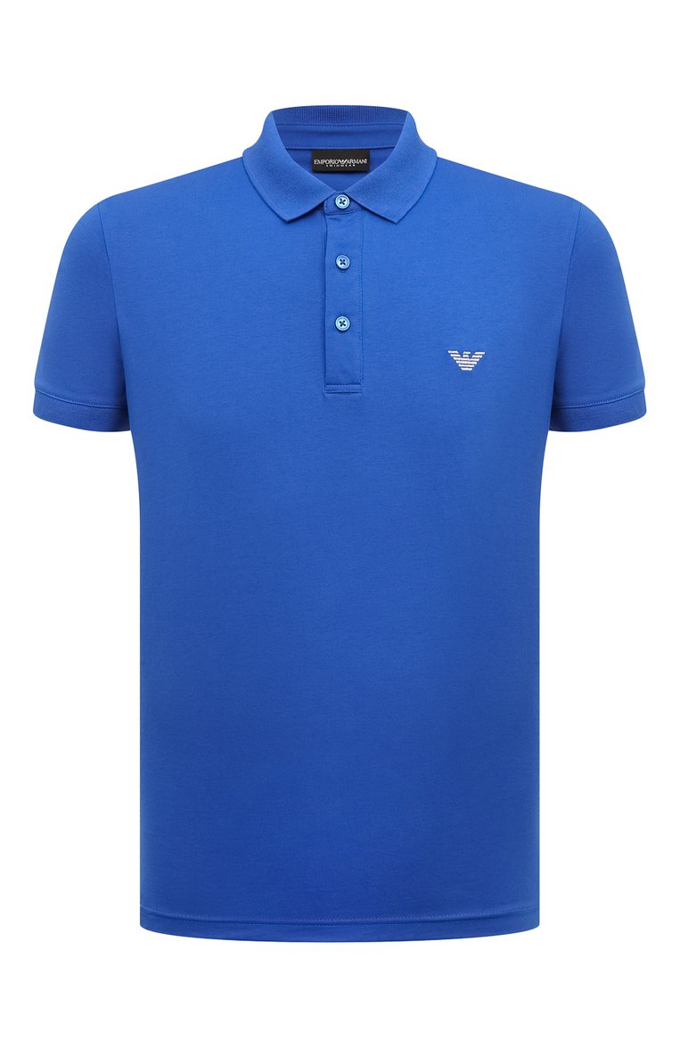 Мужское хлопковое поло EMPORIO ARMANI синего цвета, арт. 211804/4R482 | Фото 1 (Рукава: Короткие; Длина (для топов): Стандартные; Материал внешний: Хлопок; Стили: Кэжуэл; Застежка: Пуговицы; Принт: Без принта; Мужское Кросс-КТ: Футболка-одежда)