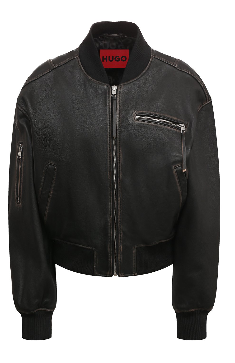 Кожаный бомбер HUGO черного цвета по цене 46800 руб., арт. 50499544, фото 1 Кожаный бомбер HUGO, арт. 50499544, фото 1