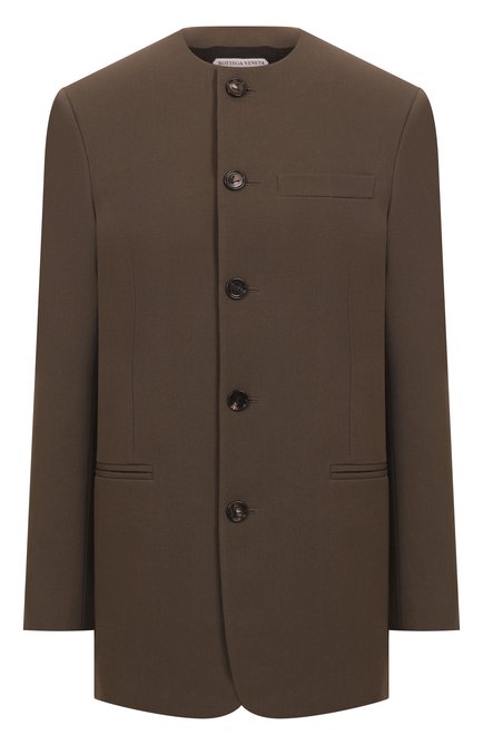 Женский шерстяной жакет BOTTEGA VENETA хаки цвета, арт. 798067 V3PH0 | Фото 1 (Рукава: Длинные; Материал сплава: Проставлено; Материал внешний: Шерсть; Длина (для топов): Удлиненные; Драгоценные камни: Проставлено)