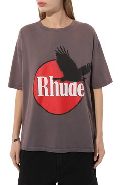 Мужского хлопковая футболка RHUDE серого цвета, арт. RHPF23TT04012675 | Фото 6 (Региональные ограничения белый список (Axapta Mercury): Не проставлено; Стили: Гранж; Принт: С принтом; Нос: Не проставлено; Материал внешний: Хлопок)