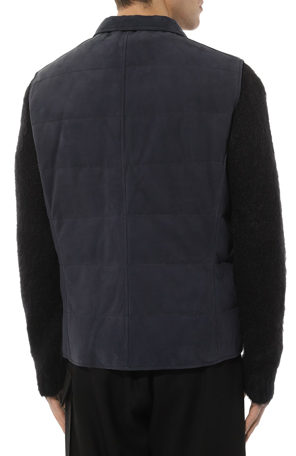 Жилет из нубука BRUNELLO CUCINELLI темно-синего цвета по цене 543000 руб., арт. MPLBY1923, фото 4 Жилет из нубука BRUNELLO CUCINELLI, арт. MPLBY1923, фото 4