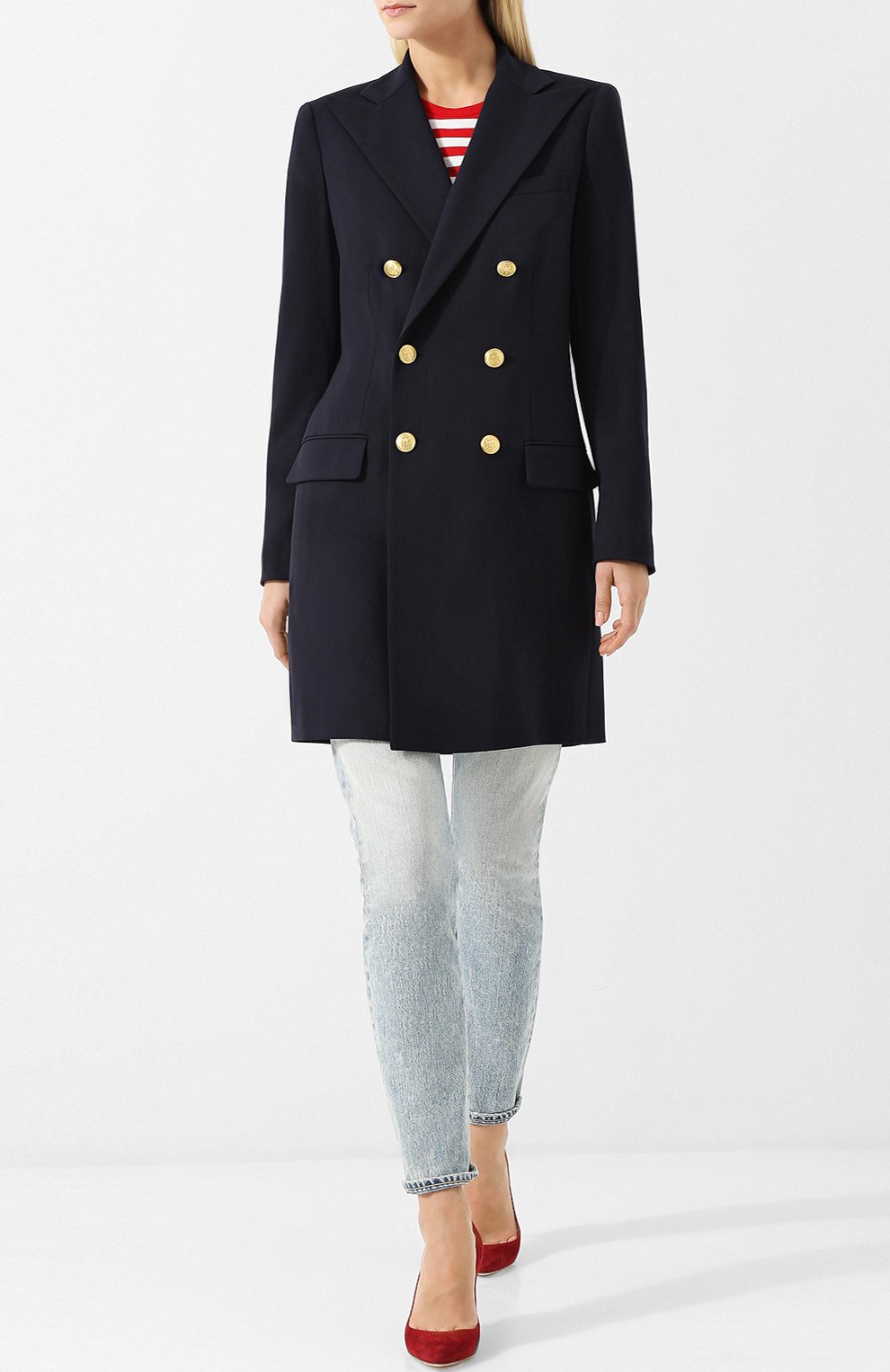 Удлиненное двубортное пальто из шерсти POLO RALPH LAUREN темно-синего цвета по цене 92250 руб., арт. 211641732, фото 2 Удлиненное двубортное пальто из шерсти POLO RALPH LAUREN, арт. 211641732, фото 2