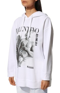 Женский хлопковое худи VALENTINO белого цвета, �арт. XB0MF17Y78T | Фото 3 (Рукава: Длинные; Длина (для топов): Удлиненные; Материал сплава: Проставлено; Материал внешний: Хлопок; Стили: Спорт-шик; Женское Кросс-КТ: Худи-одежда; Драгоценные камни: Проставлено)