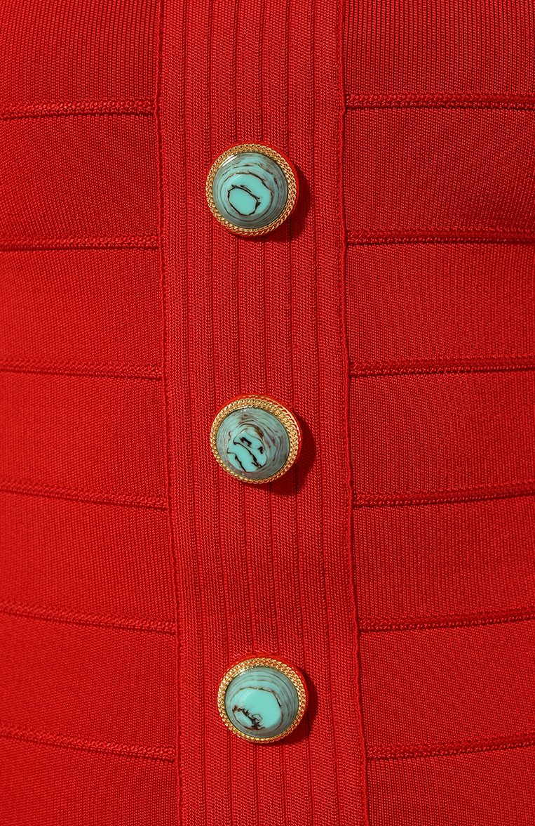 Женское платье из вискозы BALMAIN красного цвета, арт. AF1R8403KD61 | Фото 5 (Длина Ж (юбки, платья, шорты): Мини; Материал внешний: Вискоза; Рукава: Длинные; Кросс-КТ: Трикотаж; Женское Кросс-КТ: Платье-одежда; Стили: Романтичный; Случай: Повседневный)