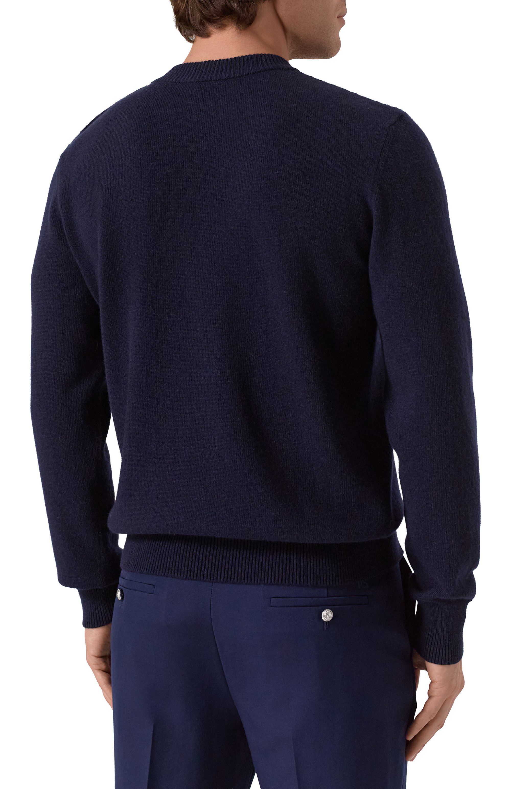 Джемпер из кашемира и шерсти BALMAIN темно-синего цвета по цене 157000 руб., арт. FH1KD010/KI87, фото 4 Джемпер из кашемира и шерсти BALMAIN, арт. FH1KD010/KI87, фото 4