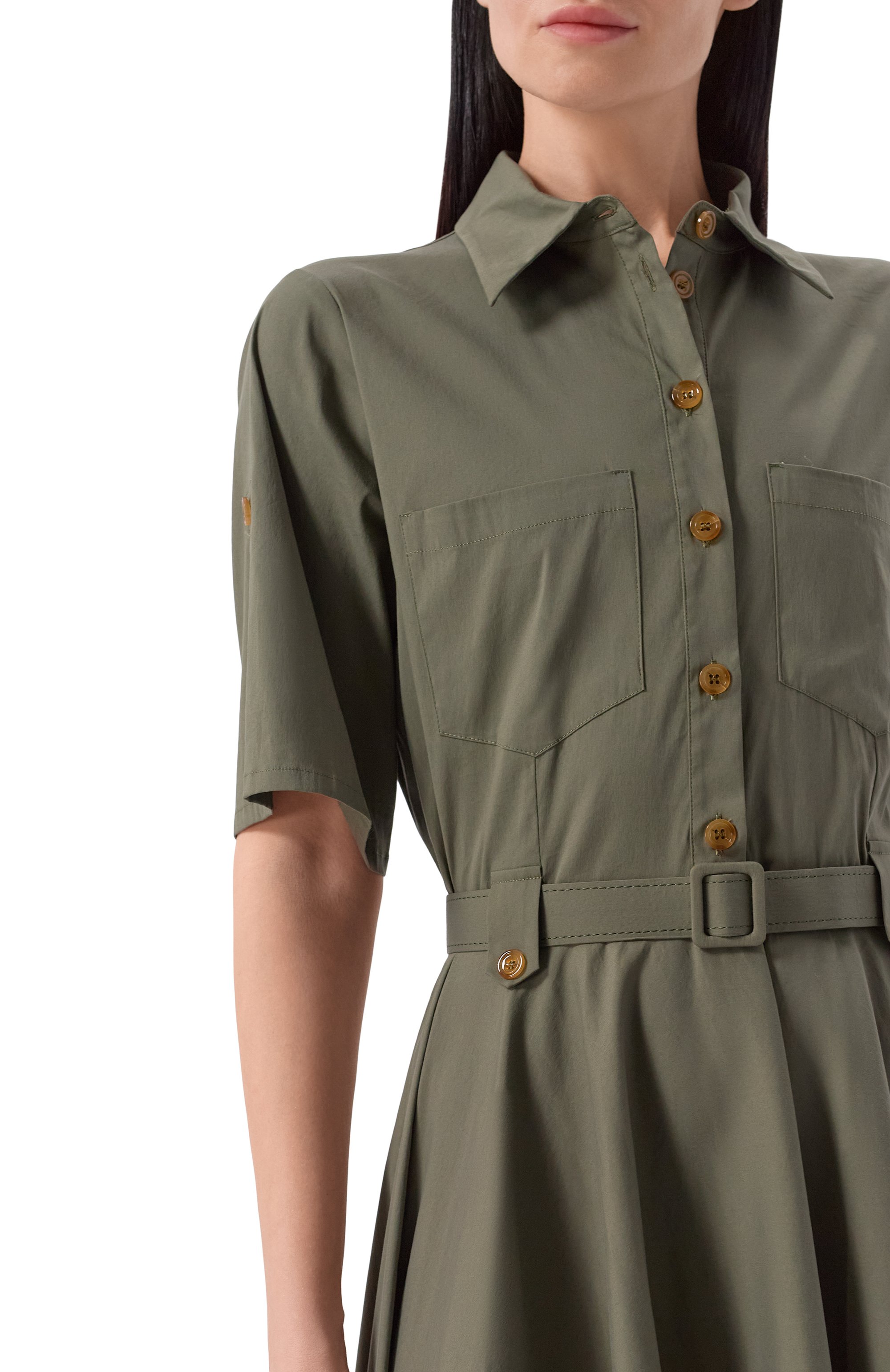 Хлопковое платье PIETRO BRUNELLI хаки цвета по цене 33850 руб., арт. AG2415/C02937, фото 4 Хлопковое платье PIETRO BRUNELLI, арт. AG2415/C02937, фото 4