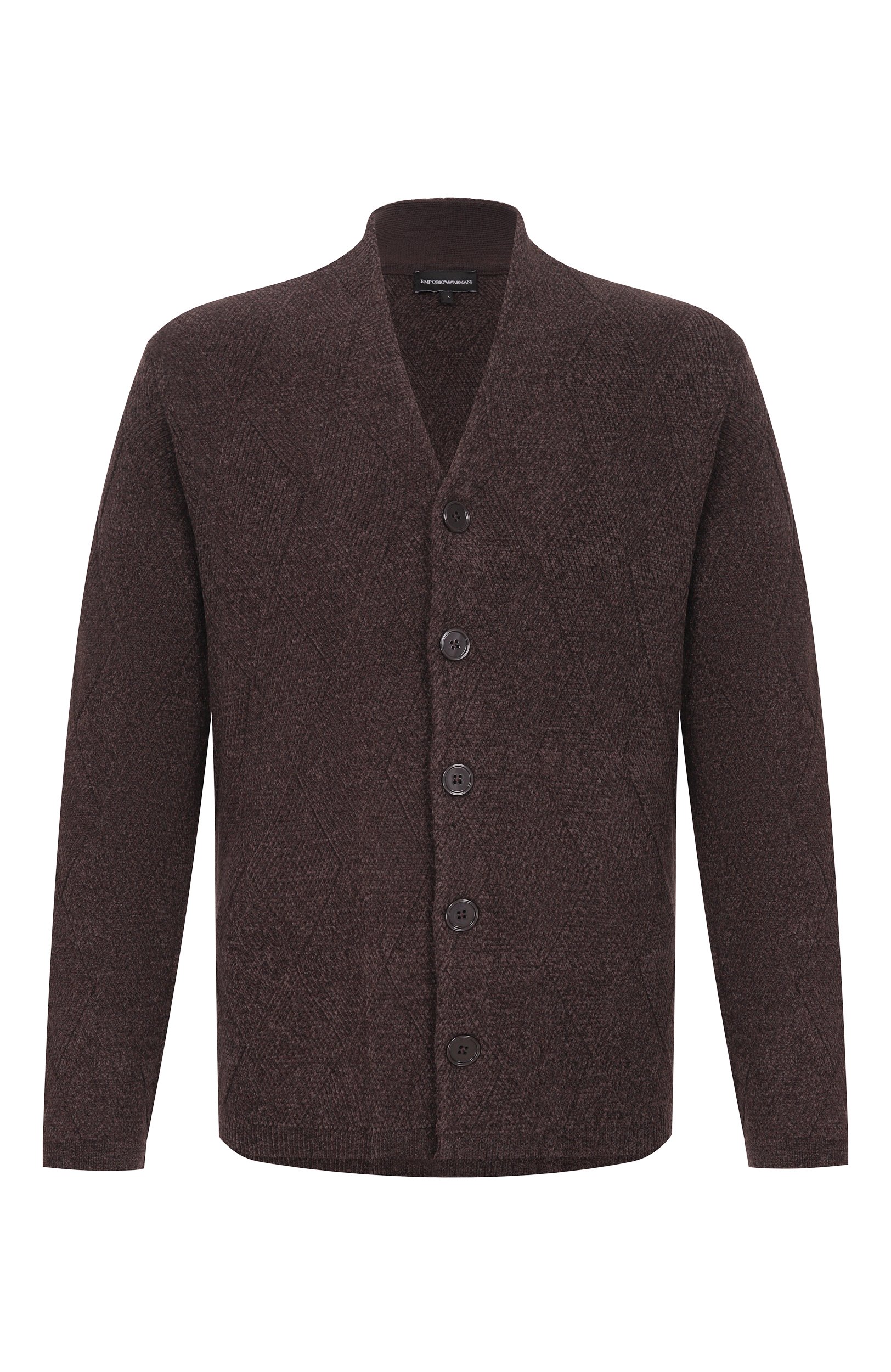 Кардиган EMPORIO ARMANI темно-коричневого цвета по цене 54000 руб., арт. EM006317/AF27920, фото 1 Кардиган EMPORIO ARMANI, арт. EM006317/AF27920, фото 1