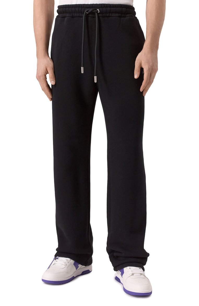 Мужские хлопковые брюки OFF-WHITE черного цвета, арт. 0MCH054S25FLE003 | Фото 3 (Длина (брюки, джинсы): Стандартные; Автоматизация ТО: Проставлено; Материал внешний: Хлопок; Стили: Кэжуэл; Автоматизация состава: Проставлено; Случай: Повседневный)