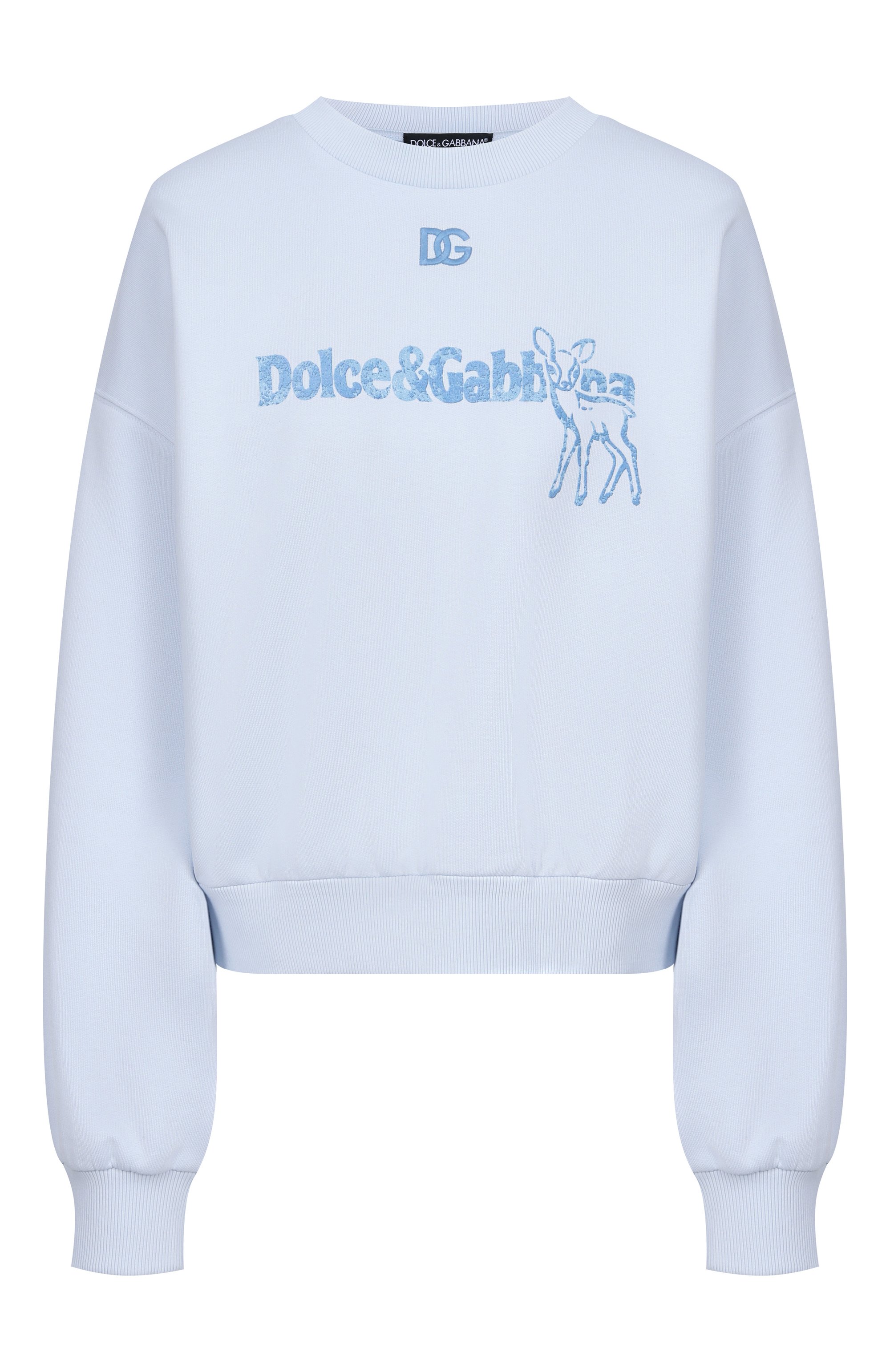 Хлопковый свитшот DOLCE & GABBANA голубого цвета по цене 75550 руб., арт. F9Q92Z/GDDM6, фото 1 Хлопковый свитшот DOLCE & GABBANA, арт. F9Q92Z/GDDM6, фото 1