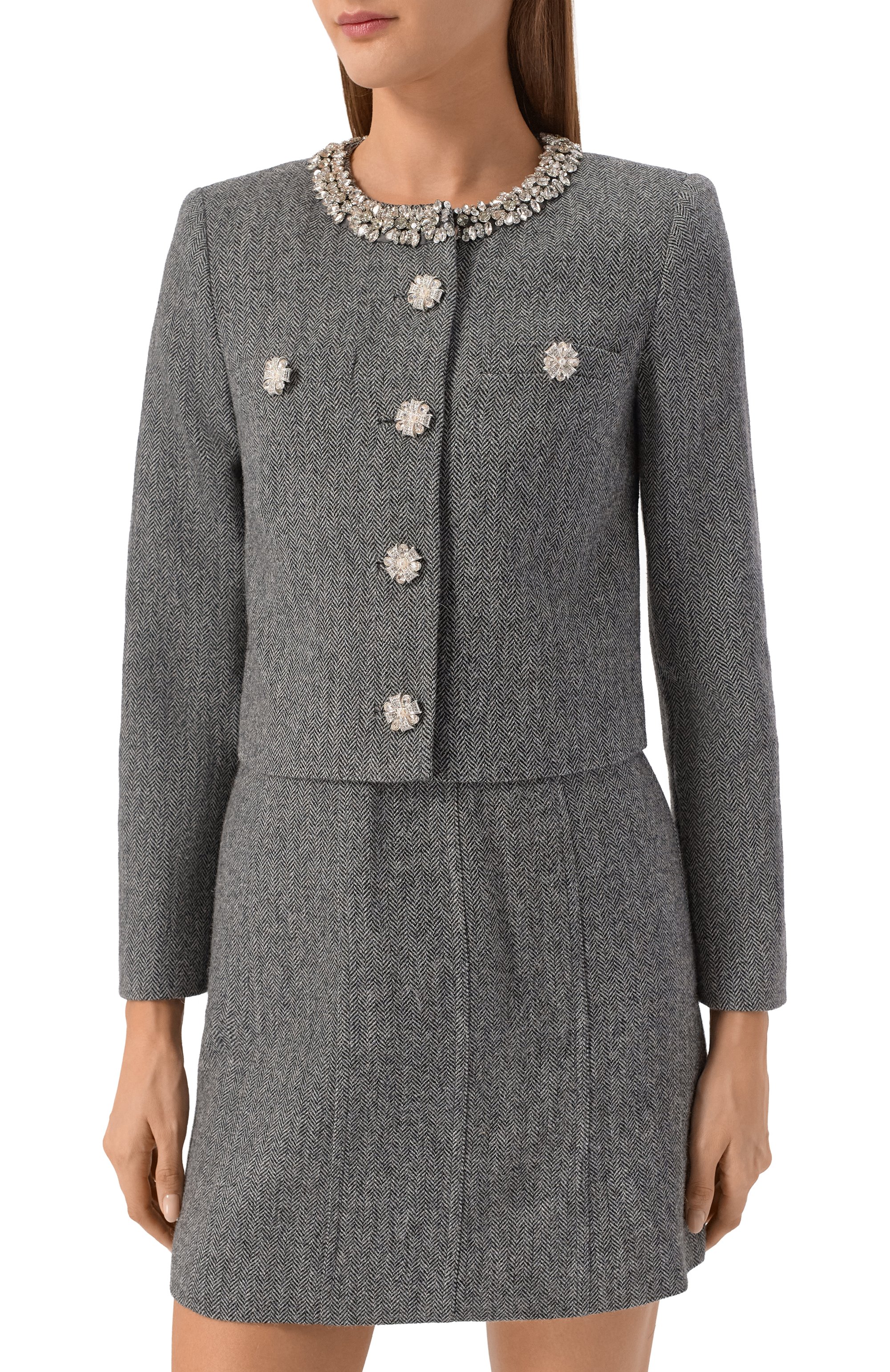 Жакет с отделкой стразами SELF-PORTRAIT, арт. RS26038JAGR, фото 3