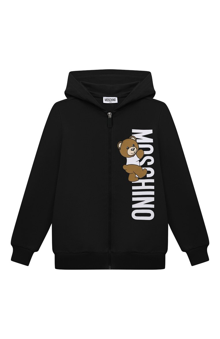 Детского комплект из толстовки и брюк MOSCHINO черного цвета, арт. HUK03M/LDA27/10-14 | Фото 2 (Рукава: Длинные; Материал сплава: Проставлено; Драгоценные камни: Проставлено; Материал внешний: Хлопок; Мальчики Кросс-КТ: Костюмы-спорт; Ростовка одежда: 10 - 11 лет | 140 - 146см, 12 лет | 152 см)