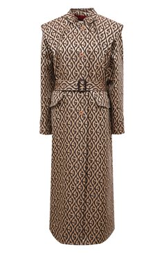 Женское пальто GUCCI коричневого цвета, арт. 581837 Z8AEX | Фото 1 (Драгоценные камни: Проставлено; Материал внешний: Шерсть, Синтетический материал; Рукава: Длинные; Длина (верхняя одежда): Длинные; Материал сплава: Проставлено; Стили: Кэжуэл; 1-2-бортные: Однобортные)