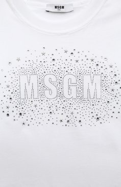 Детская хлопковая футболка MSGM KIDS белого цвета, арт. F3MSJGTH136 | Фото 3 (Девочки Кросс-КТ: футболка-одежда; Рукава: Короткие; Материал сплава: Проставлено; Материал внешний: Хлопок; Драгоценные камни: Проставлено)