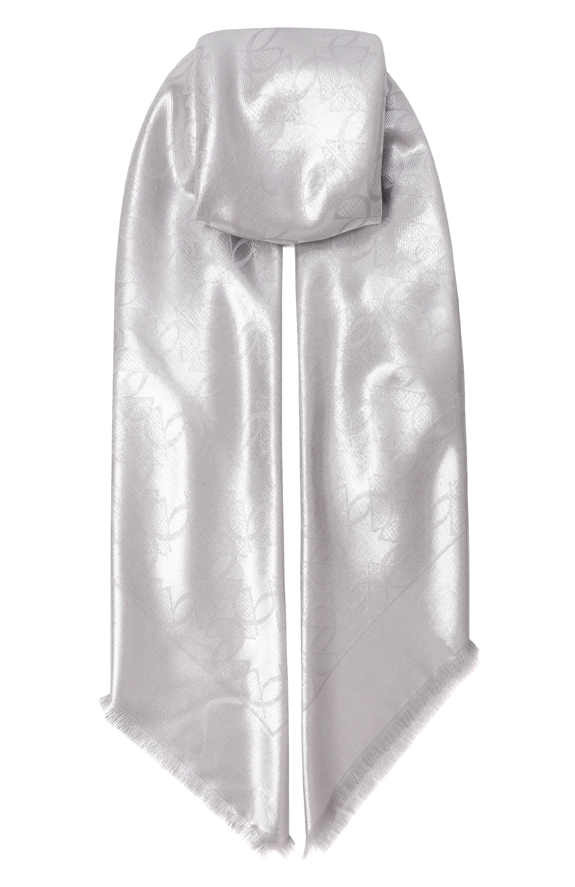 Шаль из шелка и шерсти ELIE SAAB серебряного цвета по цене 69950 руб., арт. SE1414J6113, фото 1 Шаль из шелка и шерсти ELIE SAAB, арт. SE1414J6113, фото 1