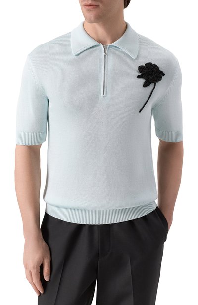 Поло из хлопка и льна JIL SANDER голубого цвета по цене 149000 руб., арт. J21GL0114-J18341, фото 3 Поло из хлопка и льна JIL SANDER, арт. J21GL0114-J18341, фото 3