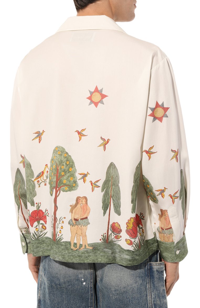 Мужская рубашка CARNE BOLLENTE белого цвета, арт. AW23LS0202 | Фото 4 (Длина (для топов): Стандартные; Рукава: Длинные; Стили: Гранж; Манжеты: На пуговицах; Случай: Повседневный; Принт: С принтом; Воротник: Отложной; Материал внешний: Вискоза)