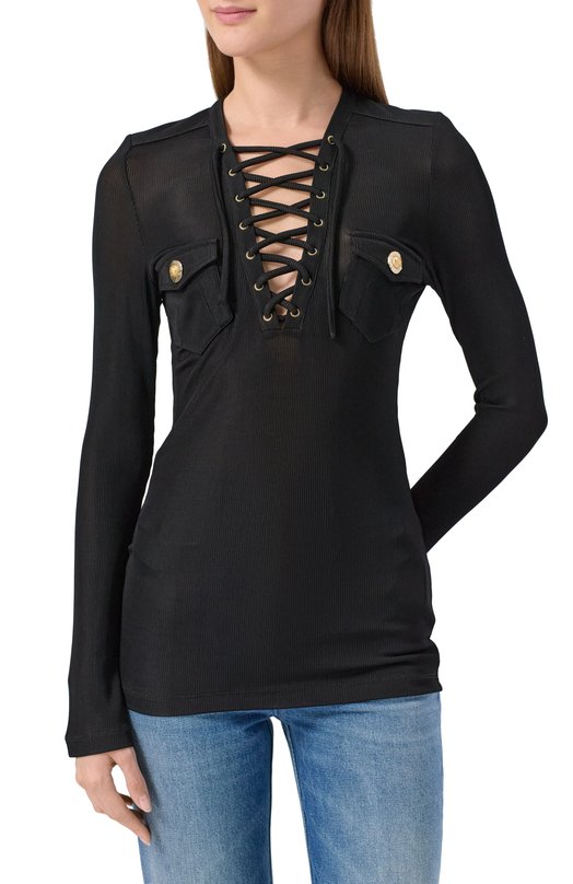 Пуловер из вискозы Balmain FF1GD019/JC55 Чёрный  FF1GD019/JC55 Фото 3