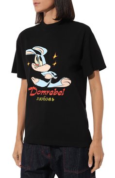 Женская хлопковая футболка DOMREBEL черного цвета, арт. BUNNY L0VE/T-SHIRT | Фото 3 (Рукава: Короткие; Длина (для топов): Стандартные; Принт: С принтом; Материал сплава: Проставлено; Материал внешний: Хлопок; Женское Кросс-КТ: Футболка-одежда; Драгоценные камни: Проставлено; Стили: Кэжуэл)