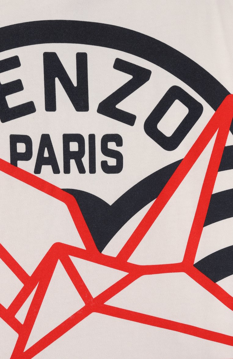 Детская хлопковая футболка KENZO кремового цвета, арт. K61166 | Фото 3 (Рукава: Короткие; Мальчики Кросс-КТ: Футболка-одежда; Материал внешний: Хлопок; Автоматизация ТО: Проставлено; Автоматизация состава: Проставлено; Ростовка одежда: 3 года | 98 см, 2 года | 92 см, 9 лет | 134 см, 12 лет | 152 см, 4 года | 104 см, 7 лет | 122 см, 5 лет | 110 см)