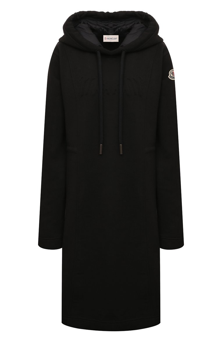 Женское хлопковое платье MONCLER черного цвета, арт. 8I000-10-899RB | Фото 1 (Рукава: Длинные; Материал внешний: Синтетический материал, Хлопок; Длина Ж (юбки, платья, шорты): Мини; Женское Кросс-КТ: Платье-одежда; Случай: Повседневный; Стили: Кэжуэл; Автоматизация ТО: Проставлено; Автоматизация состава: Проставлено)