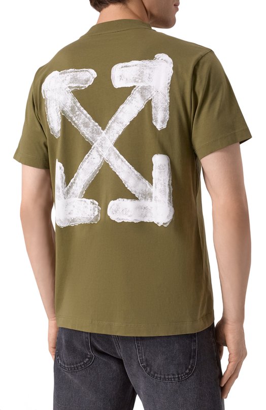 Хлопковая футболка Off-White 0MAA027S25JER00B Хаки  0MAA027S25JER00B Фото 4
