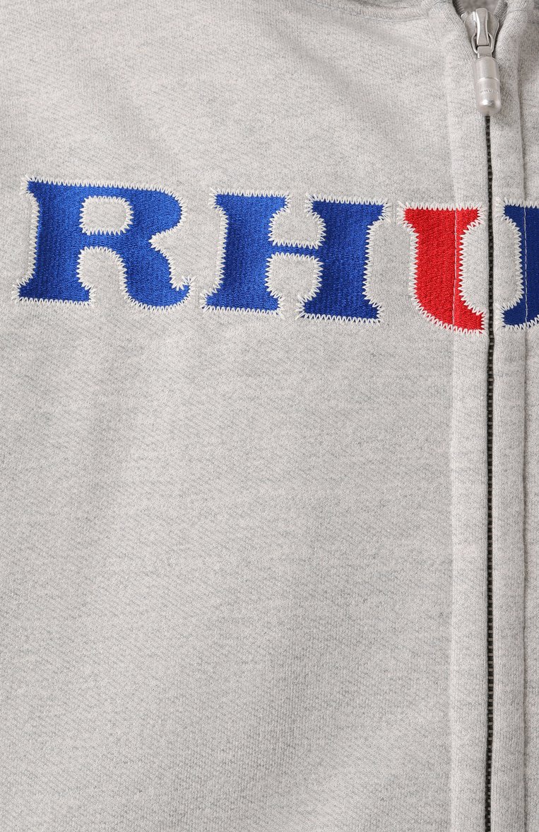 Мужской хлопковая толстовка RHUDE серого цвета, арт. RHFW24H006013 | Фото 6 (Материал сплава: Проставлено; Рукава: Длинные; �Длина (для топов): Стандартные; Драгоценные камни: Проставлено; Стили: Кэжуэл; Мужское Кросс-КТ: Толстовка-одежда; Материал внешний: Хлопок)