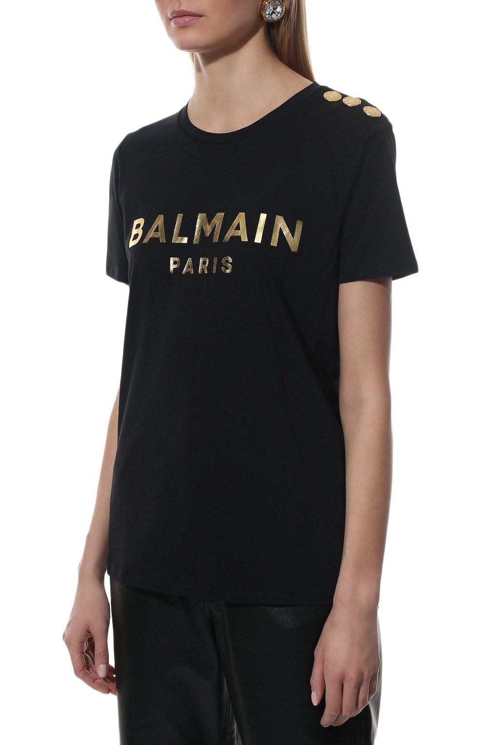 Хлопковая футболка BALMAIN черного цвета по цене 42050 руб., арт. XF1EF005/BB28, фото 3 Хлопковая футболка BALMAIN, арт. XF1EF005/BB28, фото 3