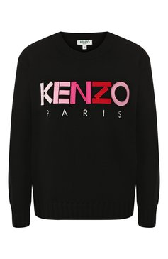 Женский шерстяной пуловер KENZO черного цвета, арт. F962T0618808 | Фото 1 (Длина (для топов): Стандартные; Рукава: Длинные; Статус проверки: Проверена категория, Проверено; Материал внешний: Шерсть; Стили: Кэжуэл, Спорт-шик; Женское Кросс-КТ: Пуловер-одежда; Драгоценные камни: Проставлено; Материал сплава: Проставлено, Проверено)