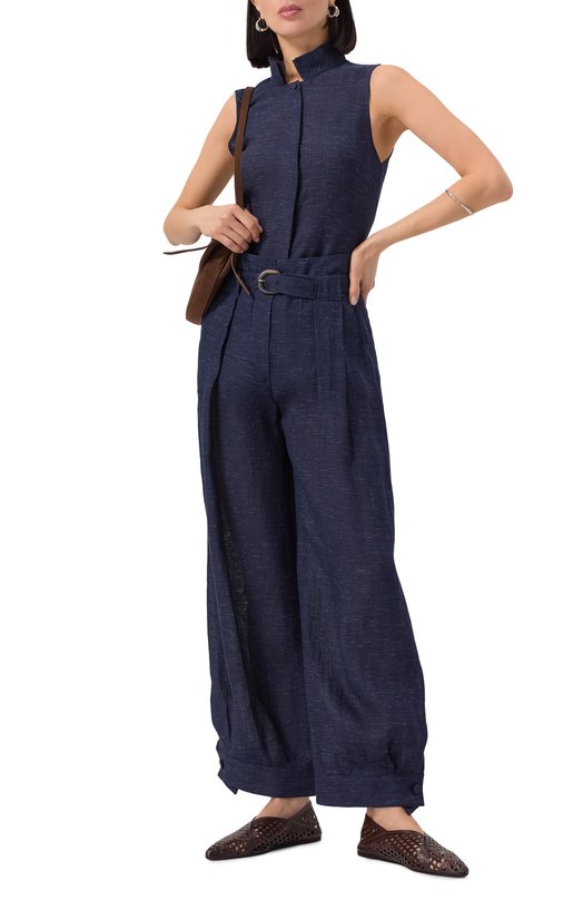 Рубашка изо льна и вискозы Emporio Armani EW000996/TE10381 Синий  EW000996/TE10381 Фото 2