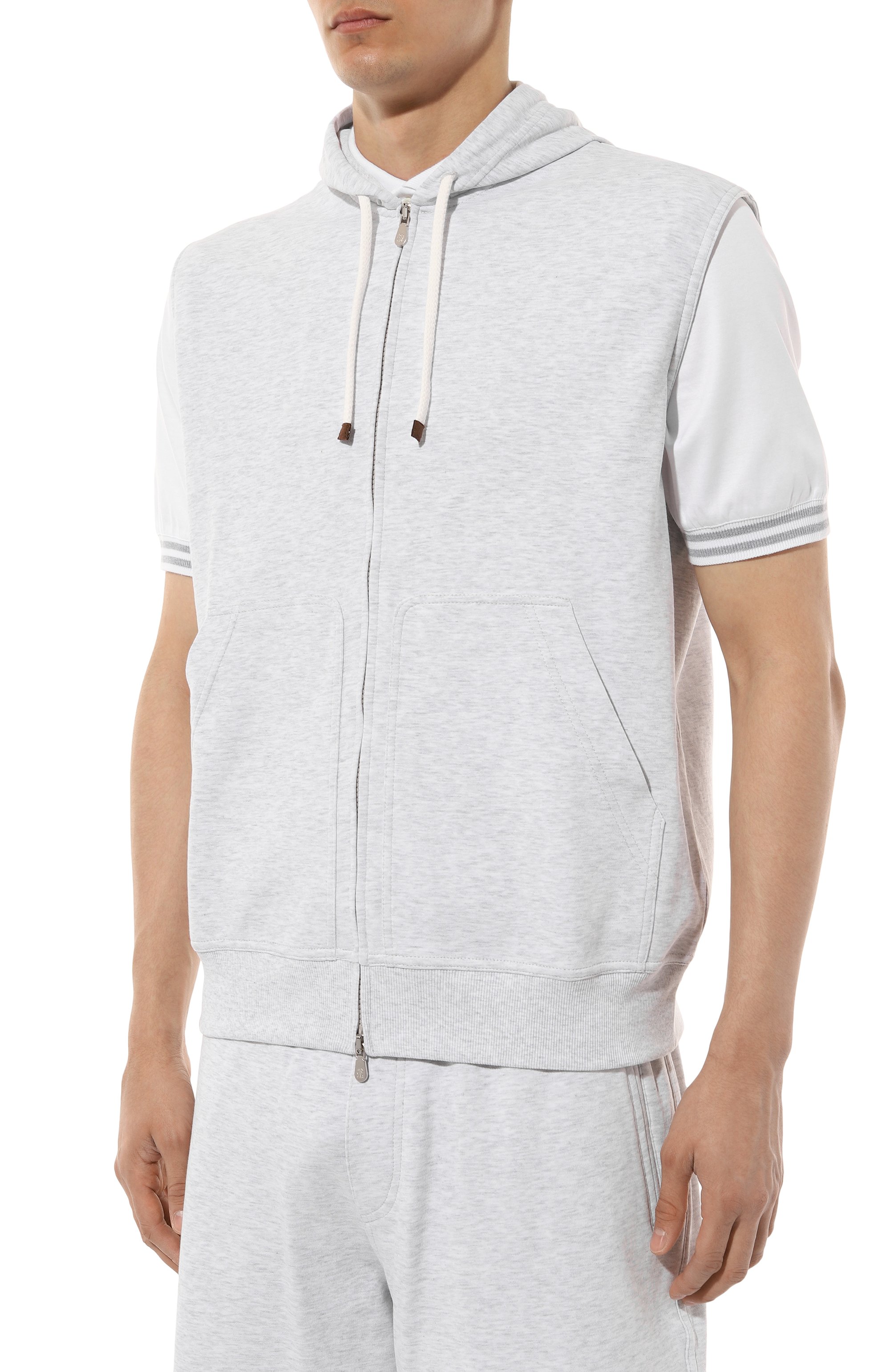 Хлопковый жилет BRUNELLO CUCINELLI светло-серого цвета по цене 84750 руб., арт. M0T35B2281, фото 3 Хлопковый жилет BRUNELLO CUCINELLI, арт. M0T35B2281, фото 3