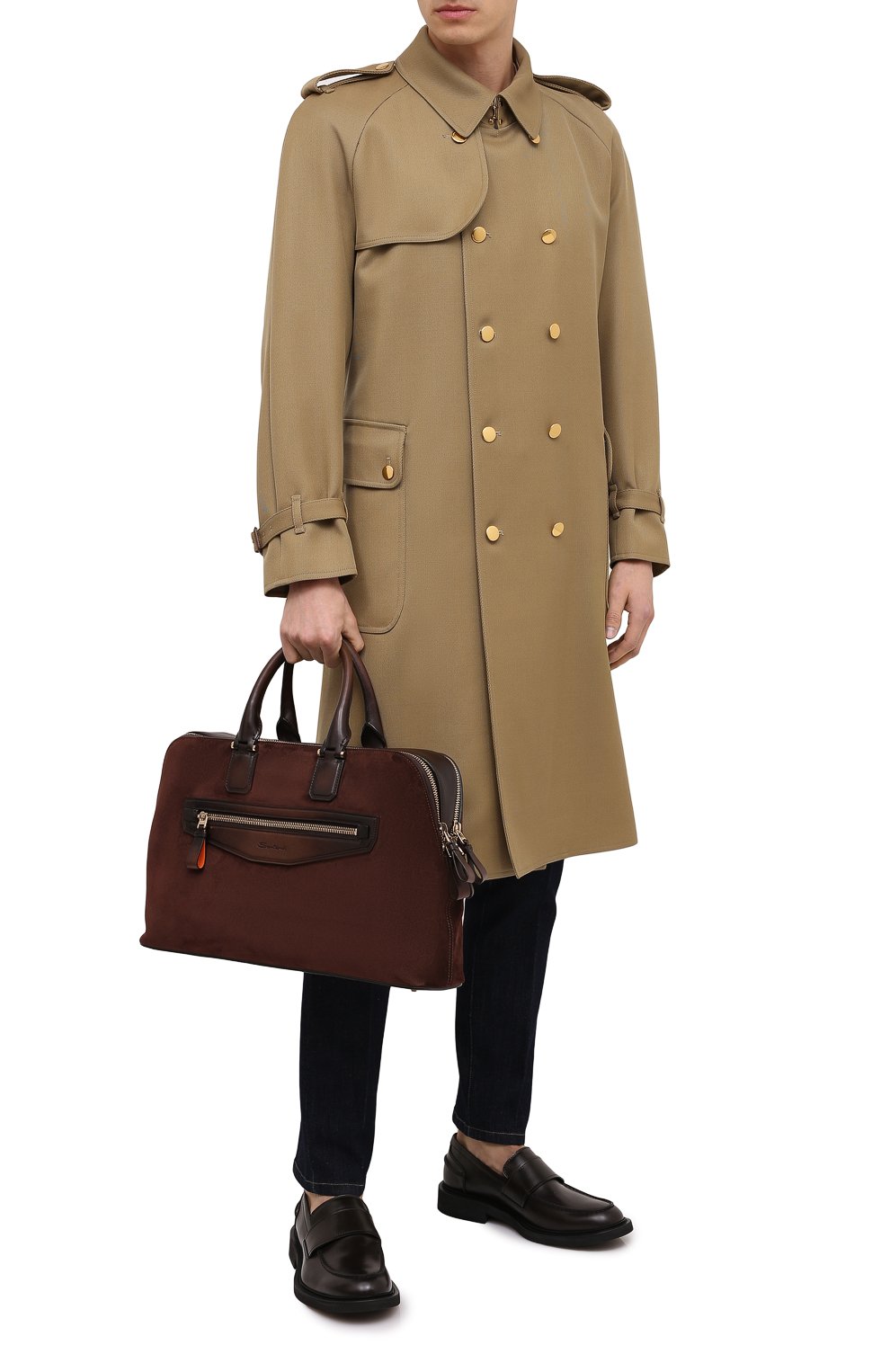 Замшевая сумка для ноутбука SANTONI темно-коричневого цвета по цене 239500 руб., арт. UIBBA2010LI-H2RUT50, фото 2 Замшевая сумка для ноутбука SANTONI, арт. UIBBA2010LI-H2RUT50, фото 2