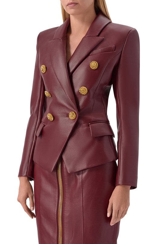 Кожаный жакет Balmain FF0SG187/LC62 Бордовый  FF0SG187/LC62 Фото 3