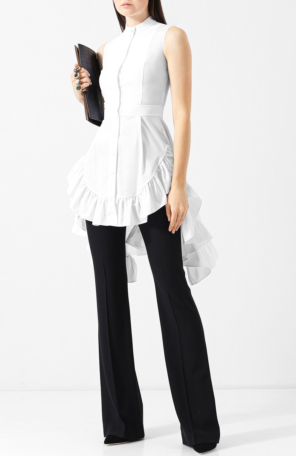 Удлиненный хлопковый топ с баской ALEXANDER MCQUEEN, арт. 525038/QLA03, фото 2