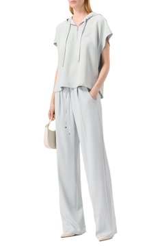 Женский шелковый топ KITON светло-голубого цвета, арт. D59415K0923F03 | Фото 2 (Материал сплава: Проставлено; Рукава: Короткие; Материал внешний: Шелк; Драгоценные камни: Проставлено; Длина (для топов): Стандартные; Стили: Кэжуэл; Кросс-КТ: костюм)