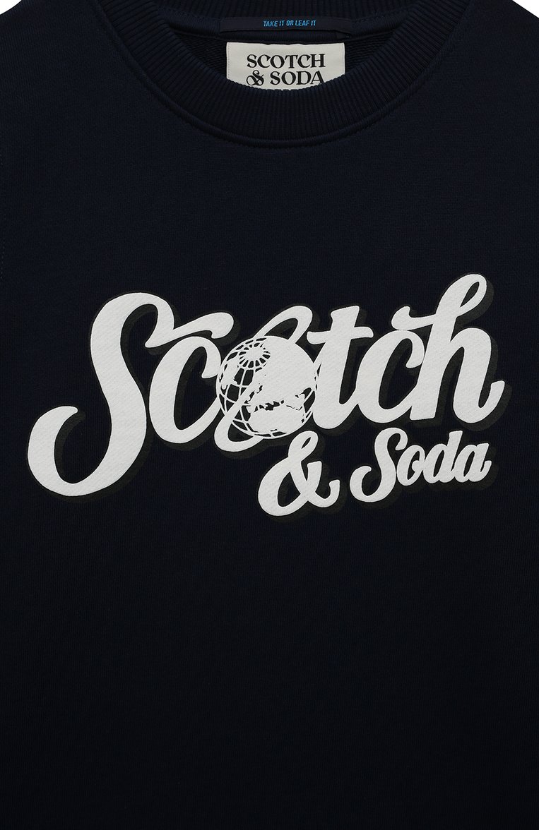 Детский хлопковый свитшот SCOTCH AND SODA темно-синего цвета, арт. 167563-22-FWBM-D40 | Фото 3 (Материал внешний: Хлопок; Мальчики Кросс-КТ: Свитшот-одежда; Рукава: Длинные; Региональные ограничения белый список (Axapta Mercury): Не проставлено)