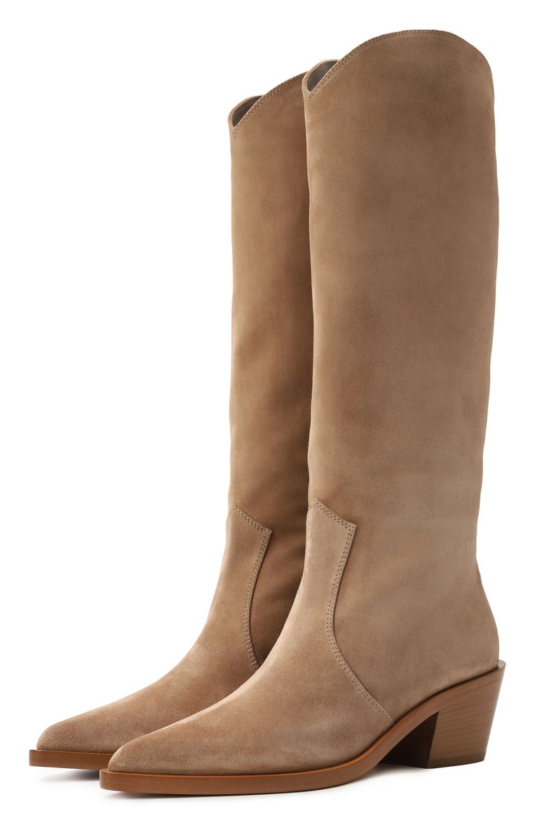 Женские замшевые казаки waylon 45 GIANVITO ROSSI темно-бежевого цвета, арт. G80194.45CU0.C45CAML | Фото 1 (Материал внешний: Натуральная кожа, Замша; Каблук высота: Средний; Подошва: Плоская; Автоматизация состава: Проставлено; Автоматизация ТО: Проставлено; Высота голенища: Средние; Материал внутренний: Натуральная кожа; Материал утеплителя: Без утеплителя; Женское Кросс-КТ: Казаки-сапоги; Каблук тип: Устойчивый)
