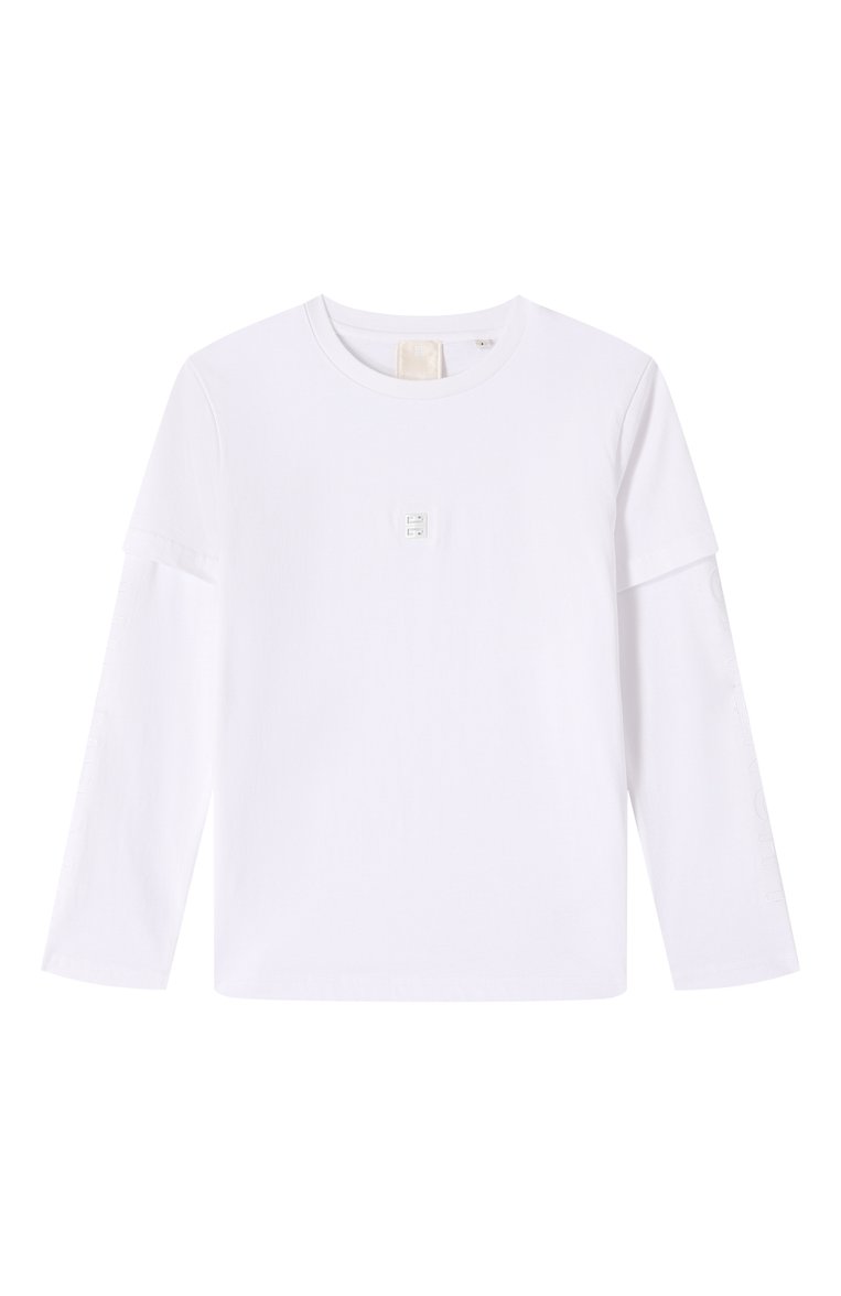 Детская хлопковый лонгслив GIVENCHY белого цвета, арт. H30742 | Фото 1 (Материал сплава: Проставлено; Рукава: Длинные; Драгоценные камни: Проставлено; Мальчики Кросс-КТ: Лонгслив-одежда; Материал внешний: Хлопок; Ростовка одежда: 5 лет | 110 см, 12 лет | 152 см, 9 лет | 134 см, 13 - 15 лет | 158 см, 7 лет | 122 см)