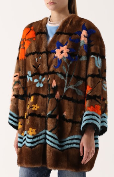 Укороченная шуба из меха норки с контрастной отделкой FENDI, арт. FNF65A/SDT, фото 3