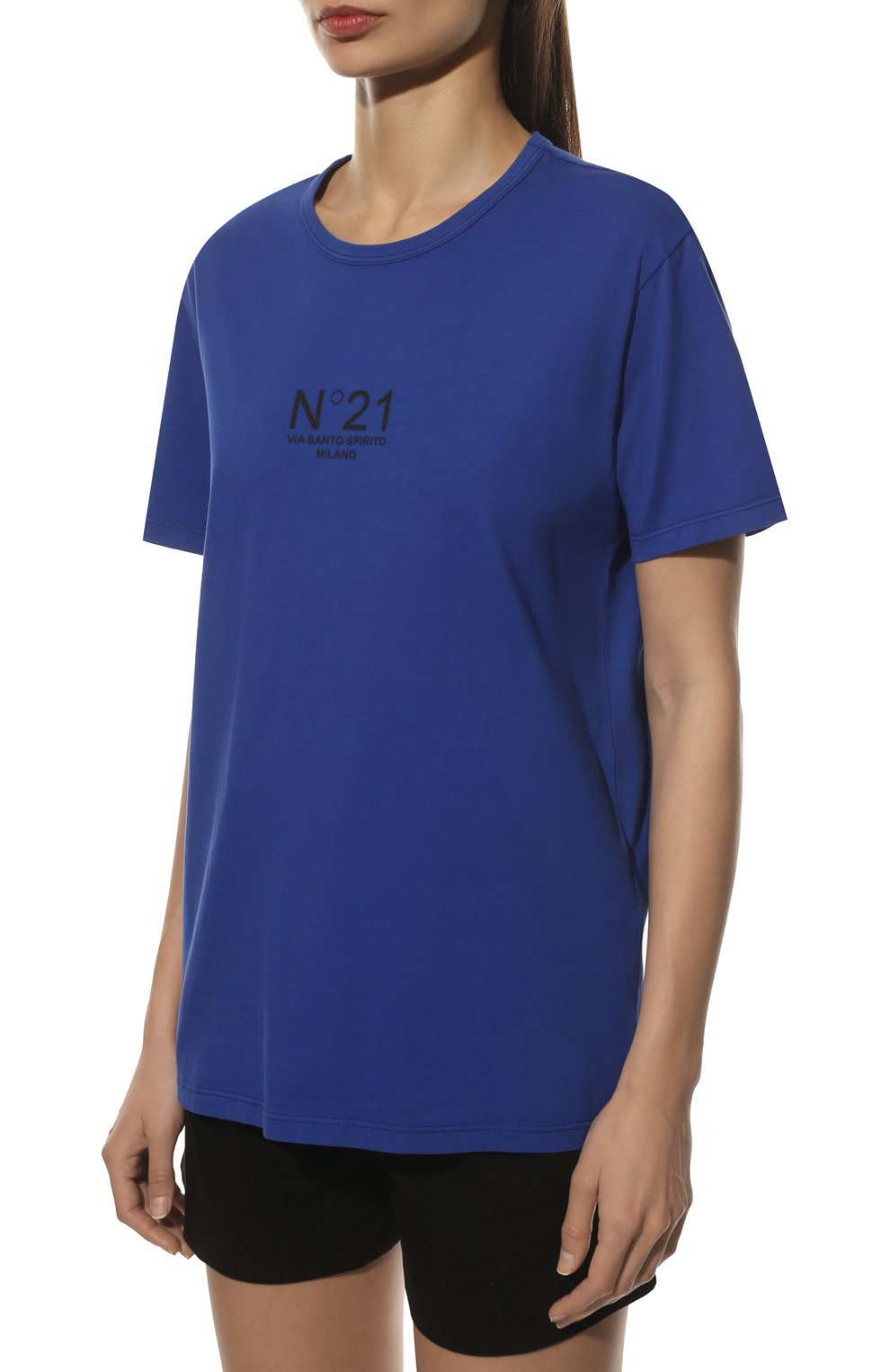 Хлопковая футболка N21 синего цвета по цене 21400 руб., арт. 22E N2M0/F051/6322, фото 3 Хлопковая футболка N21, арт. 22E N2M0/F051/6322, фото 3