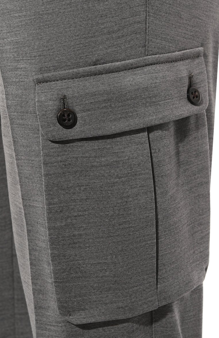 Мужские брюки-карго из шерсти и хлопка CORNELIANI темно-серого цвета, арт. 934L14-9318800 | Фото 5 (Драгоценные камни: Проставлено; Длина (брюки, джинсы): Стандартные; Материал внешний: Хлопок, Шерсть; Материал сплава: Проставлено; Случай: Повседневный; Силуэт М (брюки): Карго; Стили: Кэжуэл)