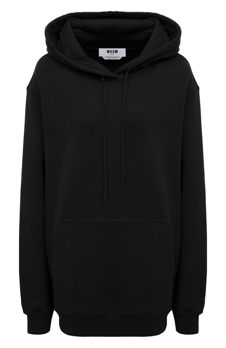 Женский хлопковое худи MSGM черного цвета, арт. 2000MDM535 200001 | Фото 1 (Материал внешний: Хлопок; Материал сплава: Проставлено; Рукава: Длинные; Драгоценные камни: Проставлено; Длина (для топов): Удлиненные; Стили: Спорт-шик; Женское Кросс-КТ: Худи-одежда)