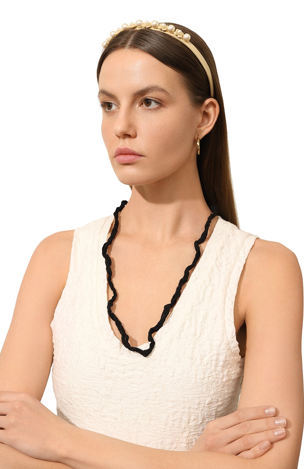 Ободок для волос ALEXANDRE DE PARIS бежевого цвета по цене 38500 руб., арт. AHB-18130-02 S, фото 2 Ободок для волос ALEXANDRE DE PARIS, арт. AHB-18130-02 S, фото 2