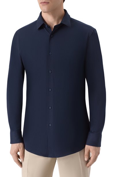 Хлопковая сорочка BOSS темно-синего цвета по цене 14950 руб., арт. 50474283, фото 3 Хлопковая сорочка BOSS, арт. 50474283, фото 3