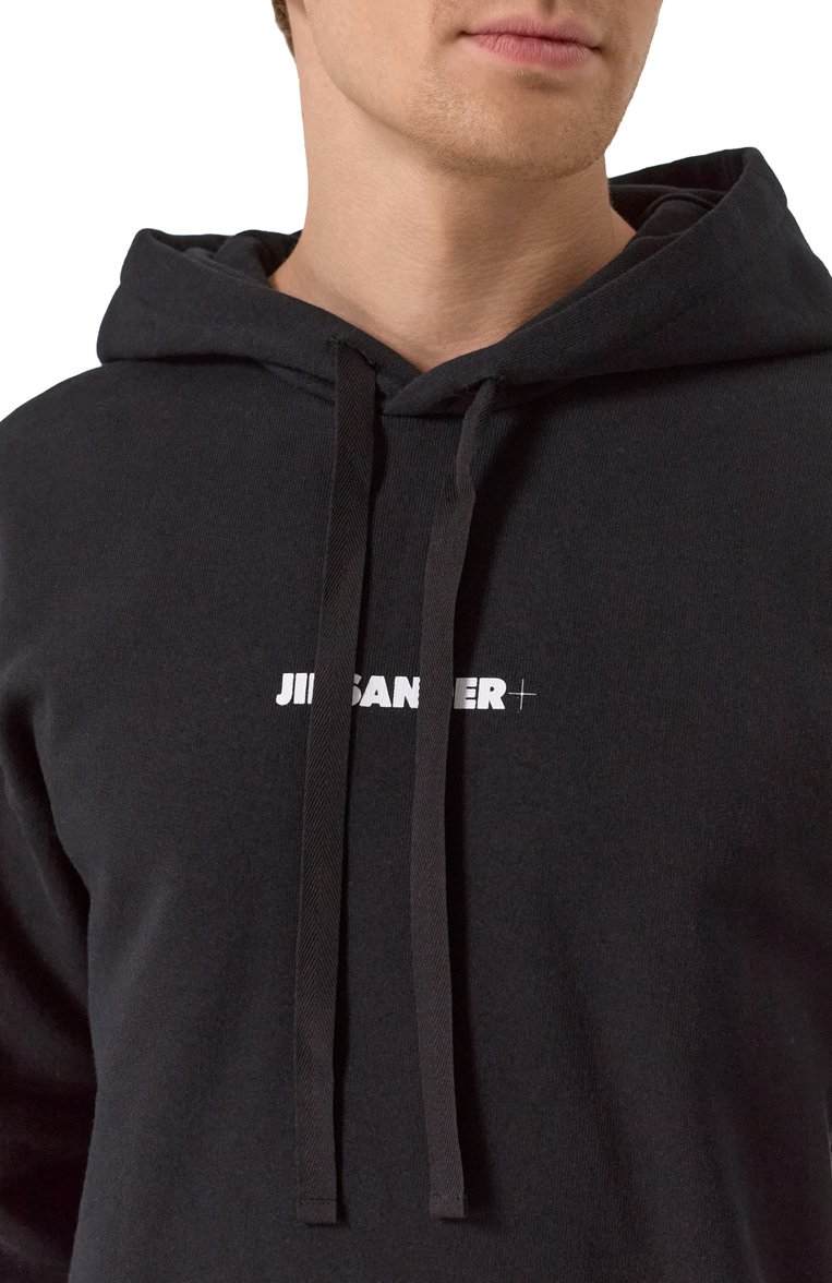 Мужской хлопковое худи JIL SANDER черного цвета, арт. J47GU0129/J20039 | Фото 5 (Рукава: Длинные; Длина (для топов): Стандартные; Материал внешний: Хлопок; Мужское Кросс-КТ: Худи-одежда; Принт: Без принта; Стили: Кэжуэл; Автоматизация ТО: Проставлено; Автоматизация состава: Проставлено; Детали: Без декора)