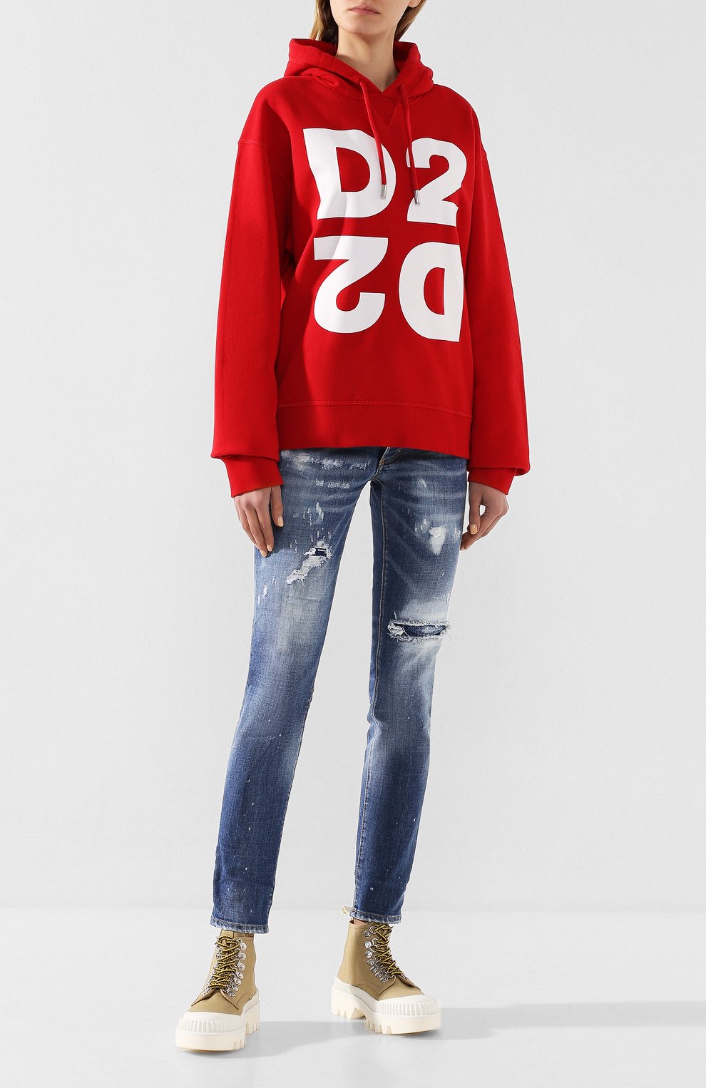 Хлопковое худи DSQUARED2 красного цвета по цене 36600 руб., арт. S75GU0293/S25042, фото 2 Хлопковое худи DSQUARED2, арт. S75GU0293/S25042, фото 2