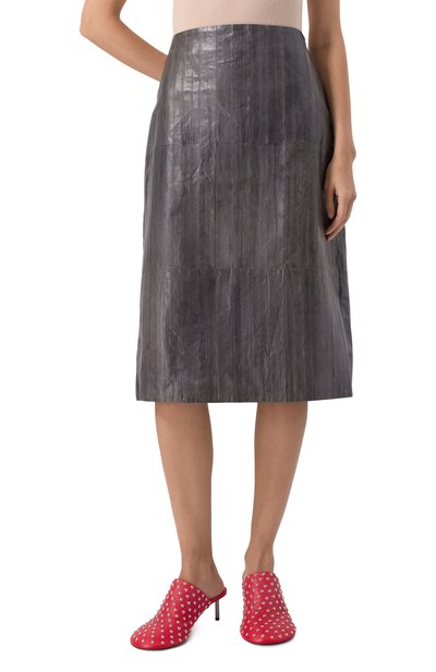 Кожаная юбка JIL SANDER темно-серого цвета по цене 480500 руб., арт. J02MA0294-J07204, фото 3 Кожаная юбка JIL SANDER, арт. J02MA0294-J07204, фото 3