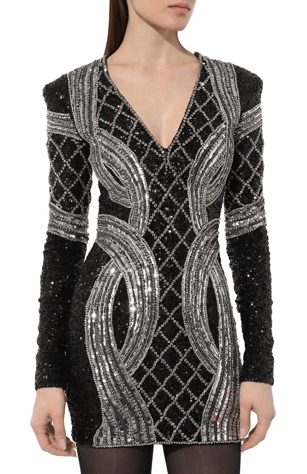 Платье с отделкой стразами и пайетками BALMAIN, арт. AF0R8550PB82, фото 3